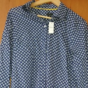 Navy blue and white button up long sleeve from Talbott